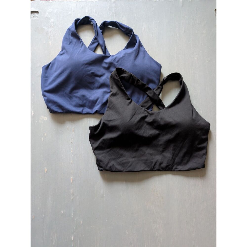 Set of 2 Crisscross Back Sports Bras - Black & Navy Blue - Size XL